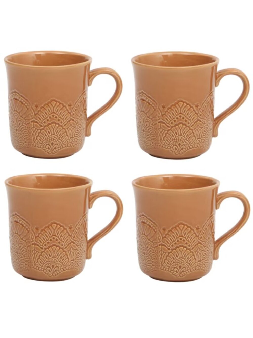 The Pioneer Woman Home Caramel 4-Pack Collection Vintage Lace Ceramic Mug Set